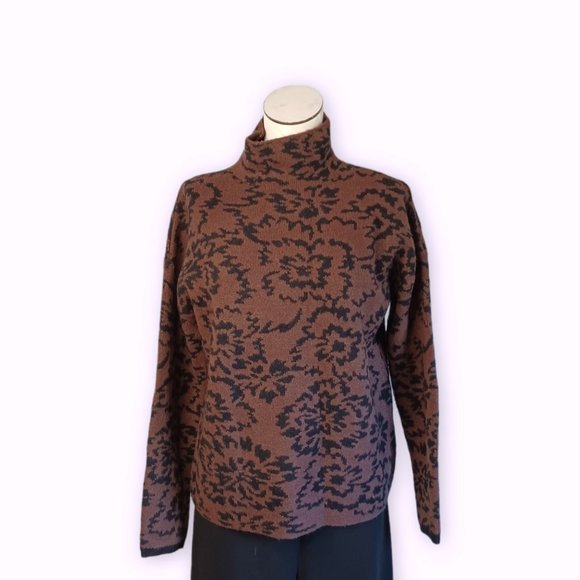 THML • Medium • floral print mock turtle neck knit sweater women's Fall Winter - Picture 1 of 7